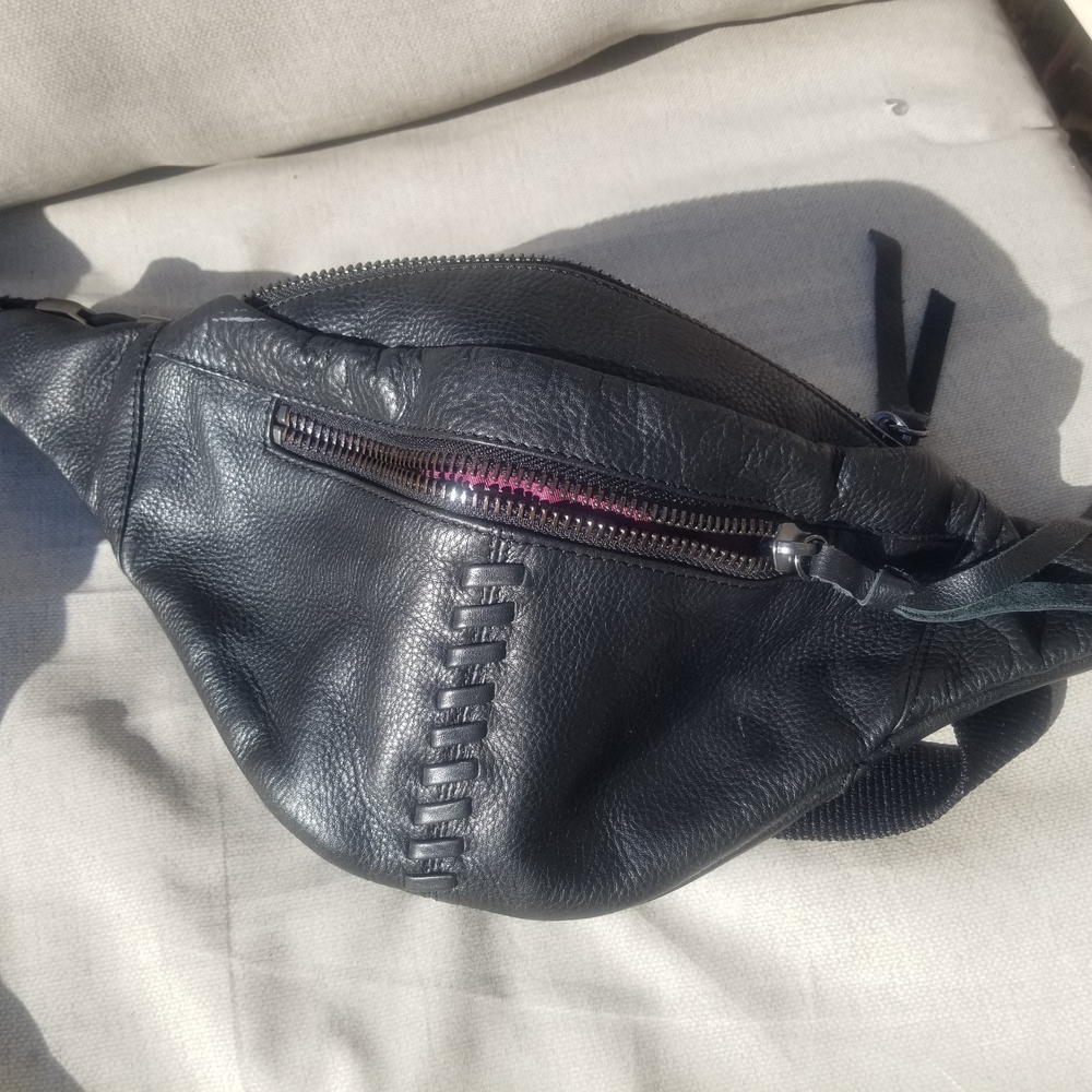 Kooba Black Travel Bag with Textured Leather and Crescent Shape
